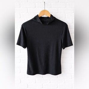 Banana Republic Black Soft Luxe Mock Neck Top Size L | Minimalist Short Sleeve